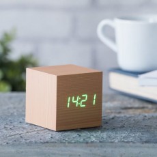 Gingko Cube Click Clock - Beech with Green LED